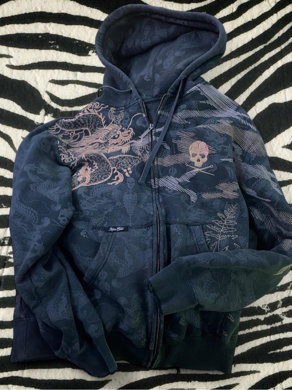 Marc Ecko Navy Zip-Up Hoodie with Dragon & Skull Graphics